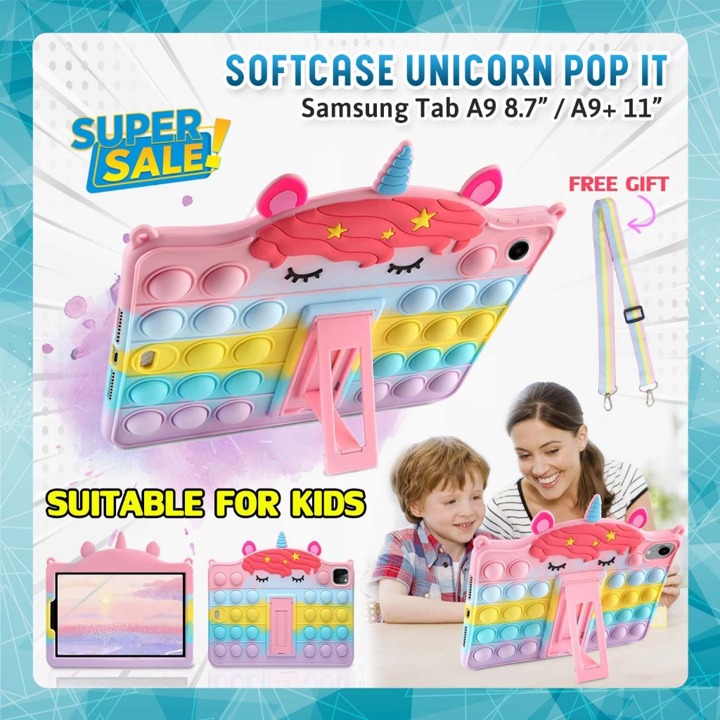 Samsung Tab A9 8.7 / A9+ Plus 11 inch LTE WIFI Softcase Unicorn Stand Case Anak Pop It Bubble Kesing