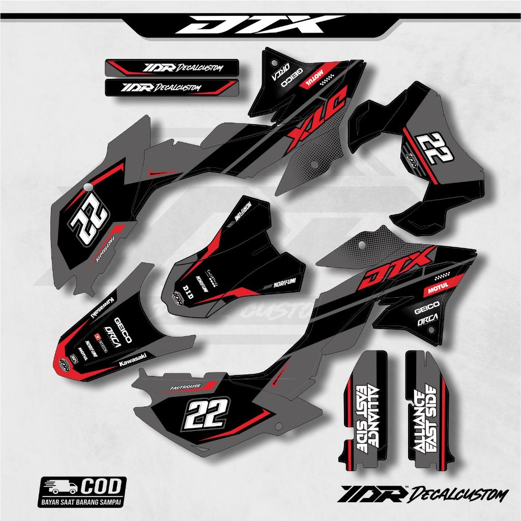 DECAL DTRACKER HITAM ABU ABU LIST MERAH BISA CUSTOM NAMA NOMOR WARNA