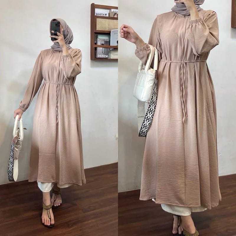 Alya Long Tunik Crinkle Premium Airflow Terbaru Baju Tunik Atasan Wanita Remaja Muslim Kekinian