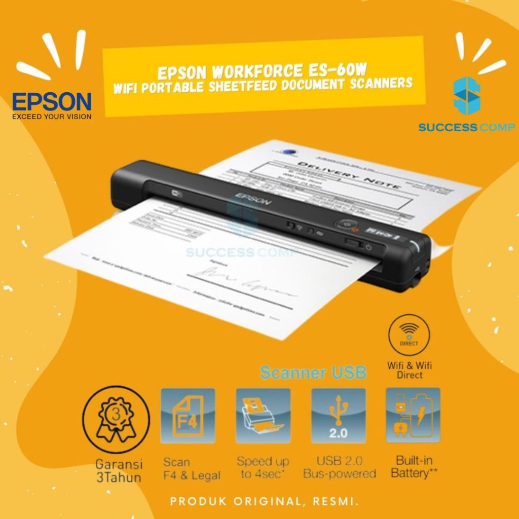 PORTABLE SCANNER EPSON ES-60W EPSON ES60W ES 60 W ES 60W ES60 WIFI F4 LEGAL