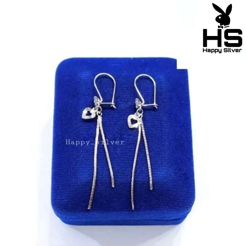 Anting Perak Asli Silver Wanita 925 Lapis Emas Putih Model Panjang _ Anting Perak