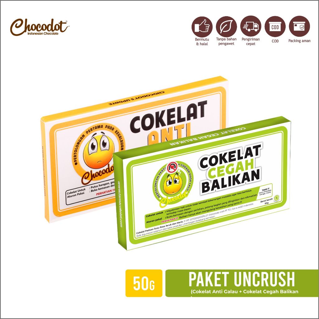 

Coklat Chocodot Mood Series Paket Uncrush - Coklat Anti Galau + Coklat Cegah Balikan