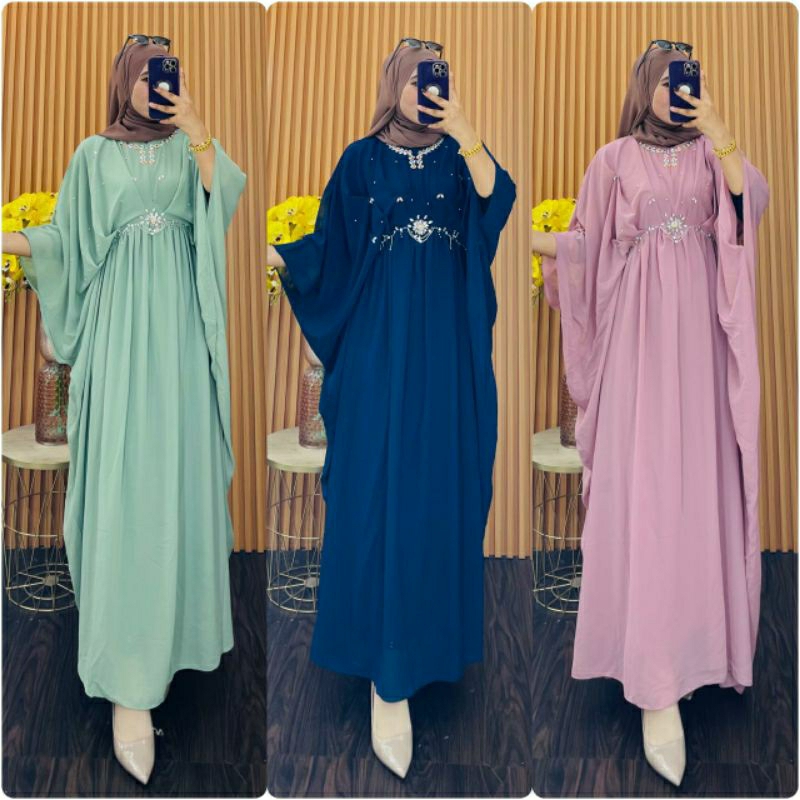 gamis kaftan wanita seruty printing ful furing motif premium