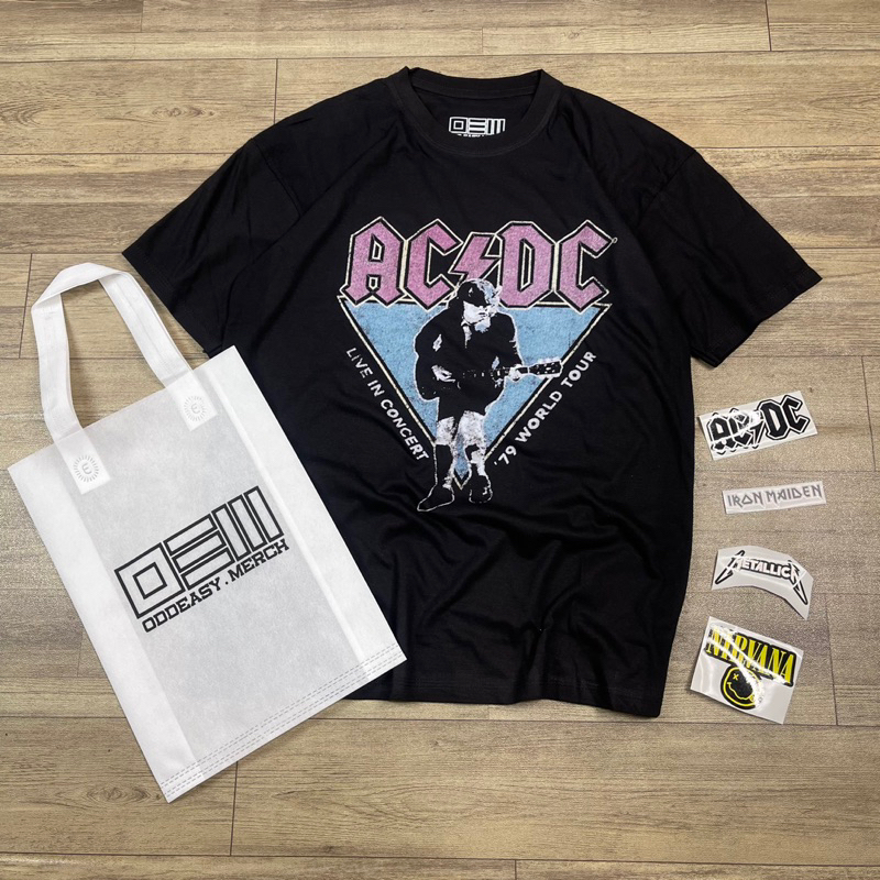 T-SHIRT KAOS ACDC 79 WORLD TOUR FREE BAG BONUS STICKER