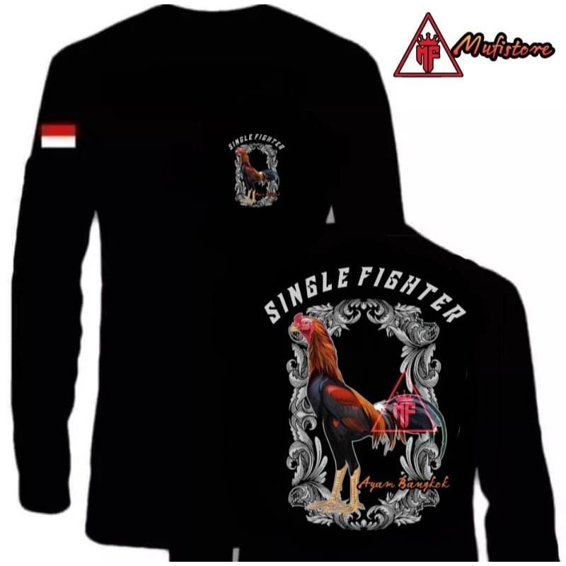 KAOS TANGAN PANJANG AYAM BANGKOK SINGLE FIGHTER LOGO ABU