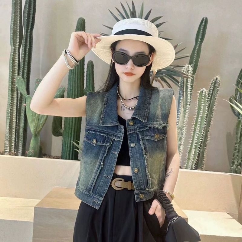 QUEEN SAKURA - Q3927B - FRINGE JEANS VEST IMPORT - VEST / ROMPI JEANS DENIM CASUAL KOREA WANITA IMPO
