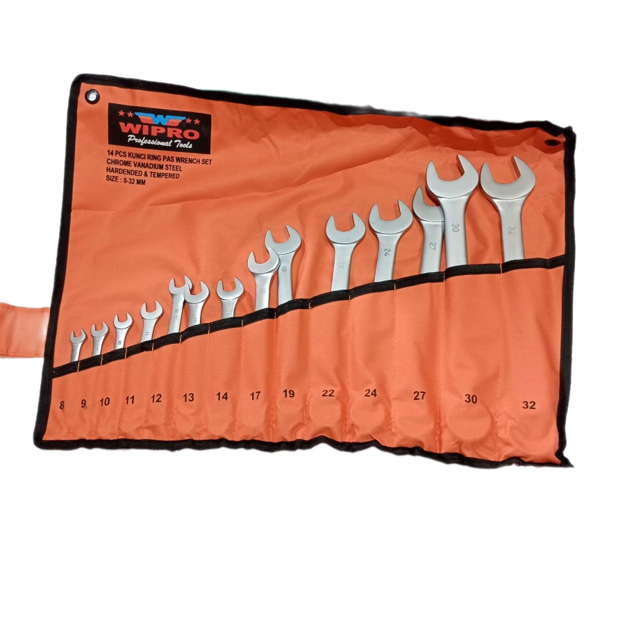 WIPRO Kunci Pas Ring Set 14 Pcs 8-32 mm Satin-Crv