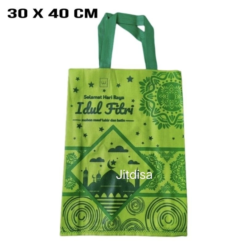 

(ISI 12PCS) goodie bag TAS KAIN LEBARAN 2024 Ukr 30X40 / Tas idul fitri / tas spunbond