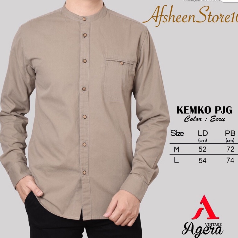 Berkualitas Kemeja Koko KEMKO Kemeja Pria Kerah Sanghai Polos Lengan Panjang Brand Agera