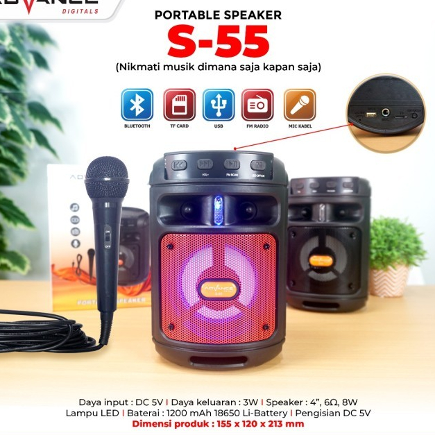SPEAKER ADVANCE S-55 | SPEAKER KARAOKE PORTABLE | SUPER BASS | ADVANCE | ORIGINAL