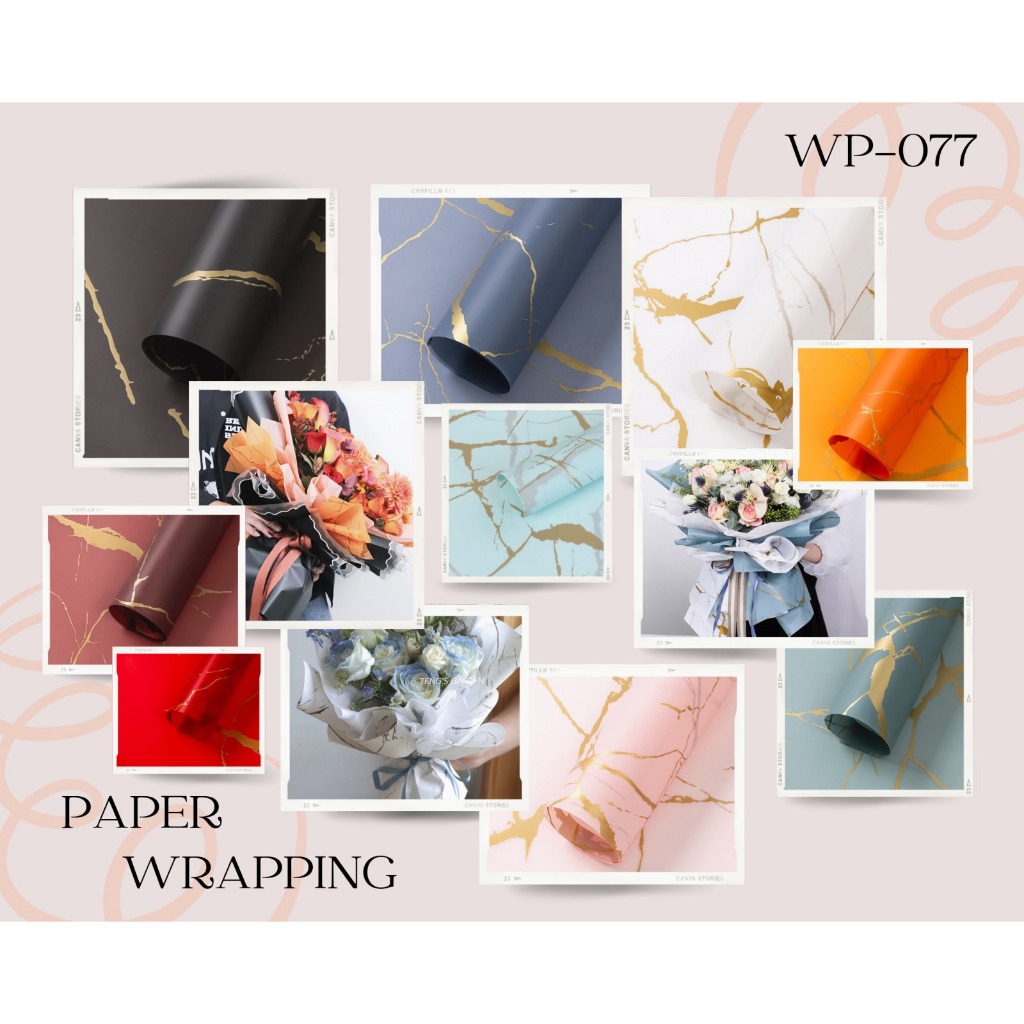 

[20 LEMBAR] WP077 - GOLDEN MARBLE FLOWER WRAPPING PAPER KOREA BOUQUET KERTAS PEMBUNGKUS BUNGA