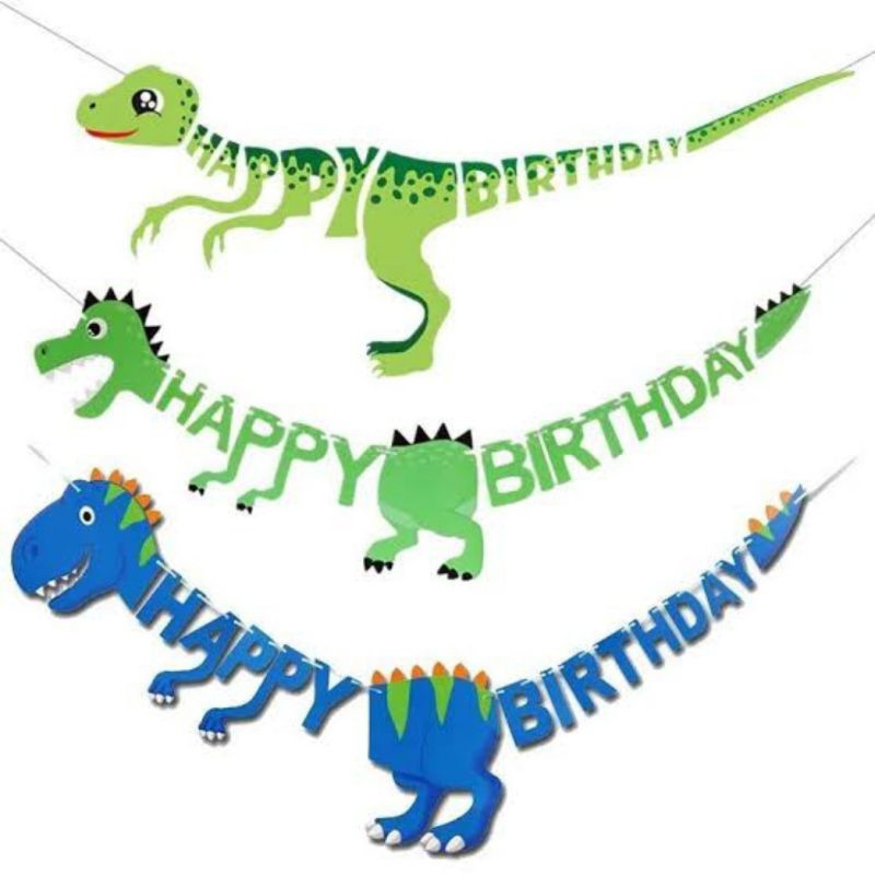 Banner happy birthday karakter dinosaurus | banner dinosaurus ulang tahun | dekorasi ultah anak tema