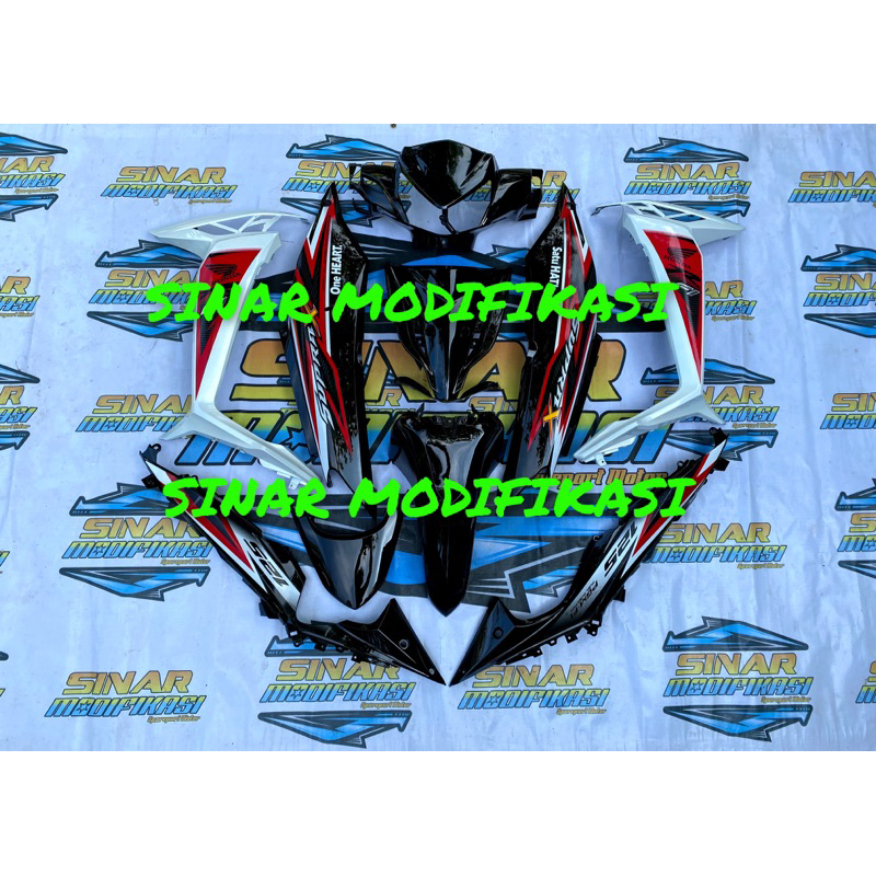 full set body supra x 125 fi injeksi warna hitam putih glossy 2015 2016 2017 2018