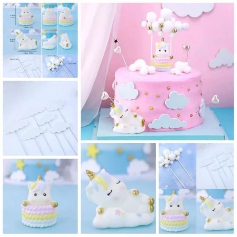 {DS} Hiasan Kue Ulang Tahun Unicorn Tidur Dan Unicorn Pelangi / Pajangan Kue Ulang Tahun Unicorn Pel