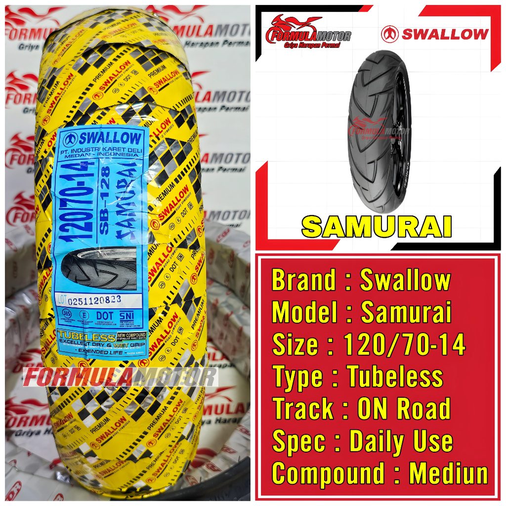 120/70-14 Swallow Samurai Ring 14 Tubeless - Ban Belakang Motor PCX-150, Vario-160 Tubles SB128 SB-128