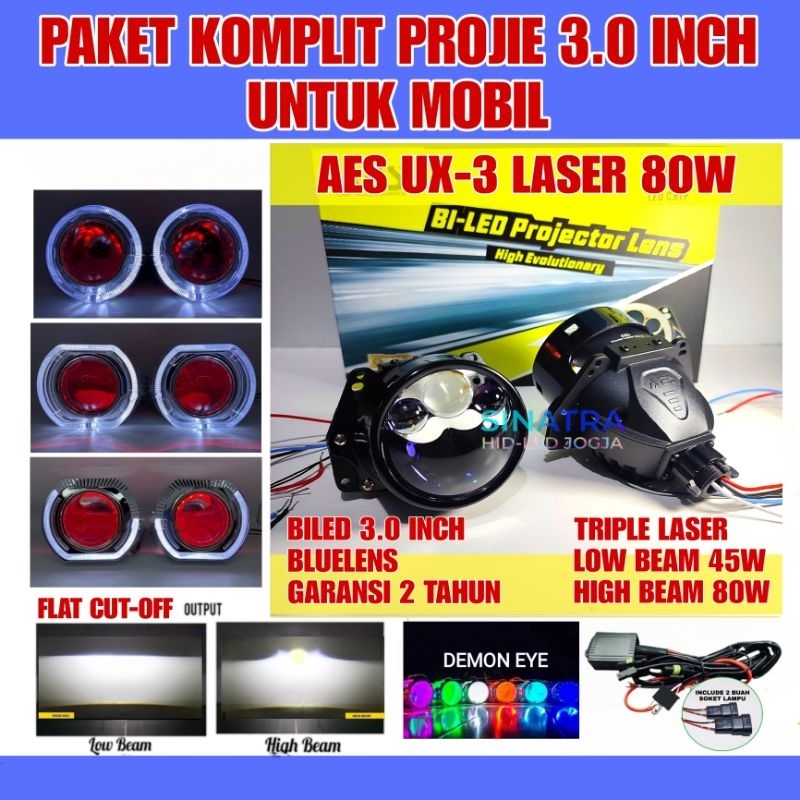 Paket Projie Mobil Biled 3.0 Inch AES UX3 Triple Laser