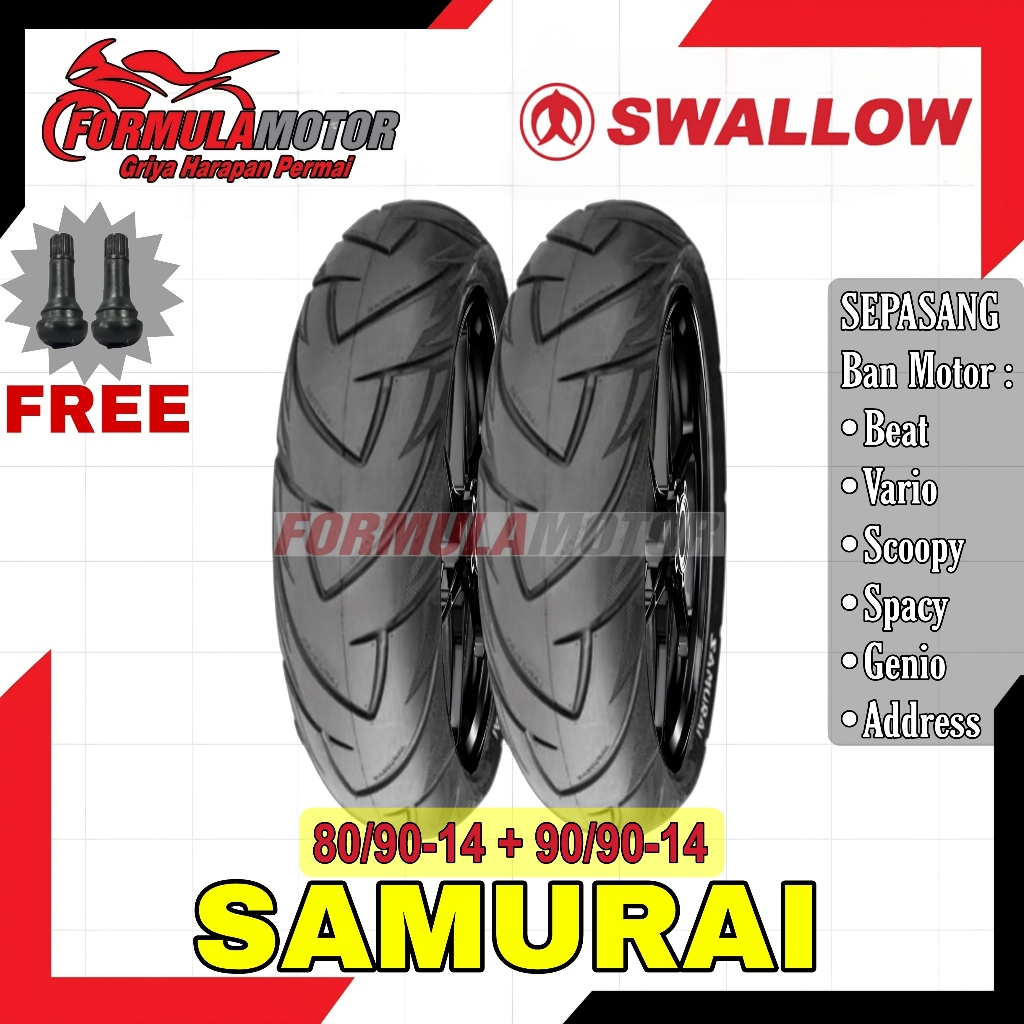 80/90-14 + 90/90-14 Swallow Samurai Ring 14 Tubeless - Sepasang Ban Motor Beat, Vario, Scoopy, Spacy, Genio, Address Tubles SB128 SB-128