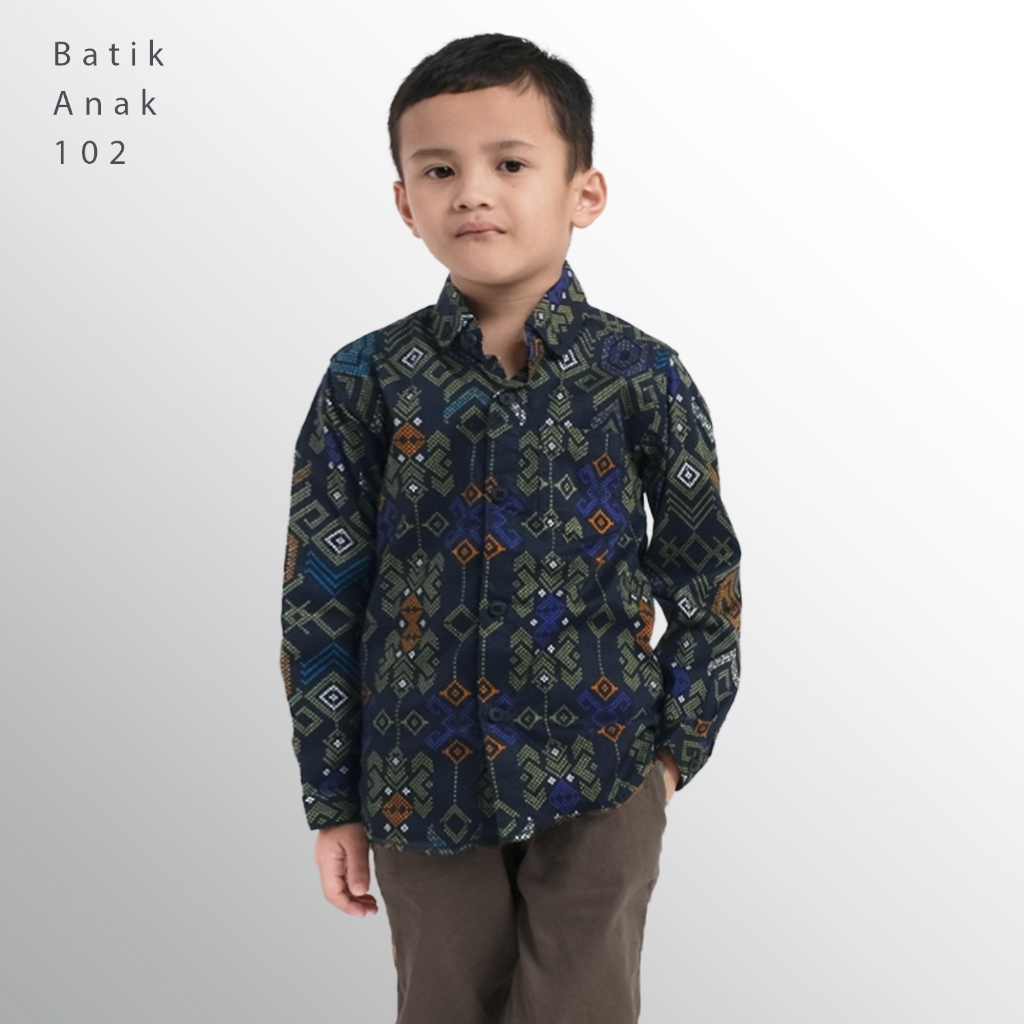 Baju Batik Songket Anak Laki Laki Katun Stretch Lengan Panjang Premium