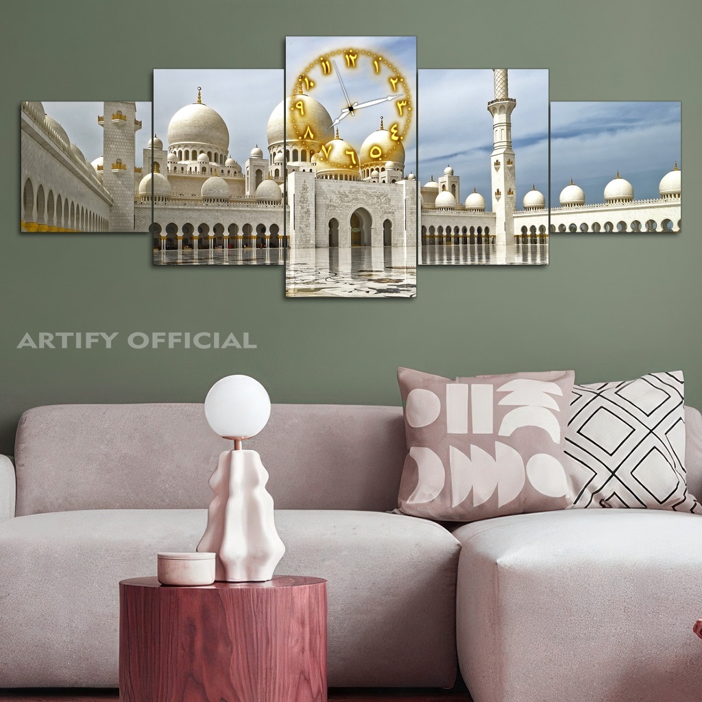 Jam Dinding Kaabah Mekkah Mekah 100X40 Multipanel | Jam Kamar Mesjid Kakbah Mekah | Hiasan Jam Dindi