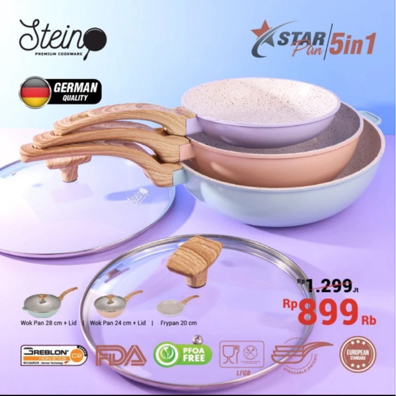 Stein Star Pan 5 in 1 Steincookware Starpan Frypan Wok Pan Stein