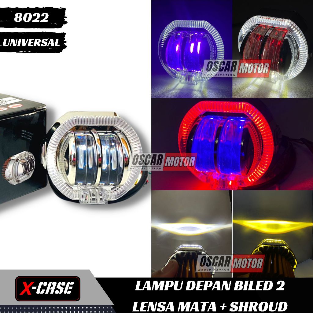 Projie Biled daymeker 2 Lensa 2.5inch Jauh Dekat Kuning Putih plus Ring Shroud dan Devil New BILED P