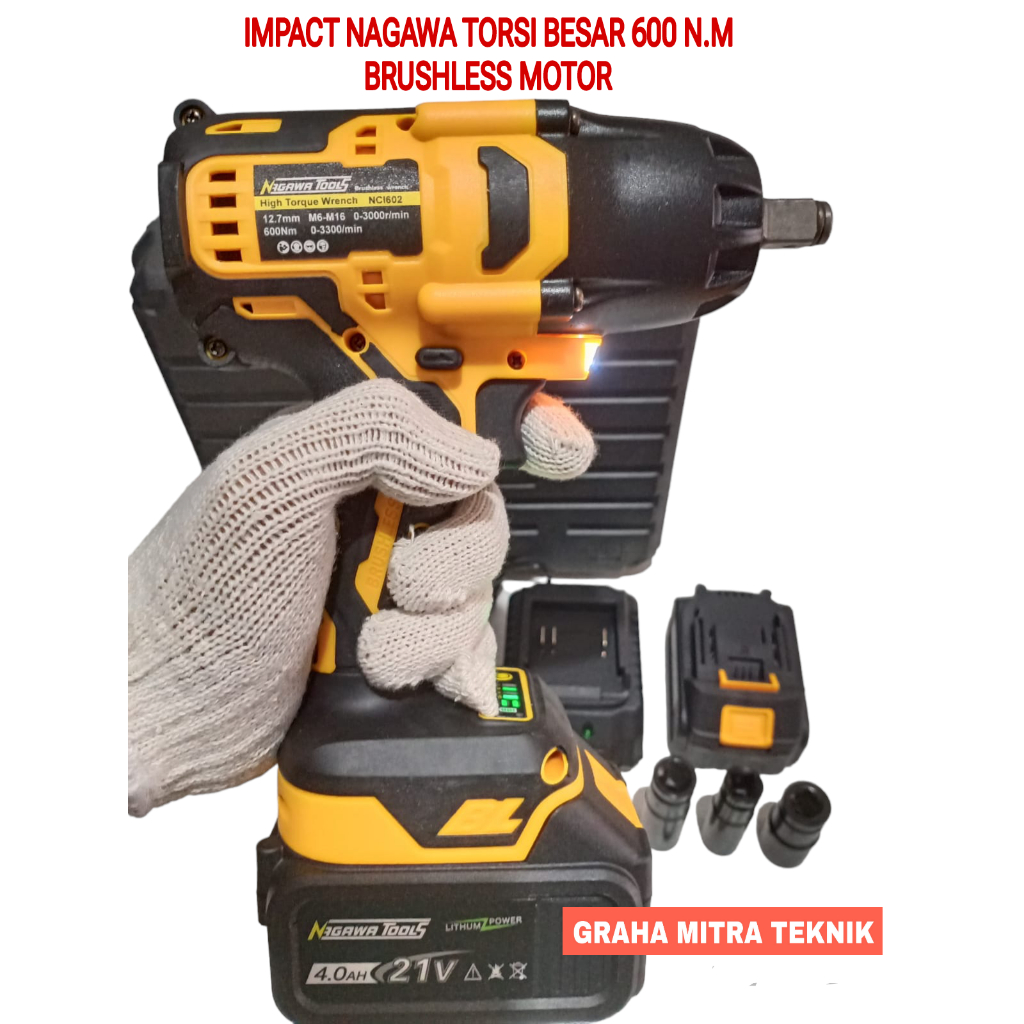 NAGAWA NCI602  IMPACT WRENCH CORDLESS BRUSHLESS TORSI BESAR 600 Nm NEW MODEL KUALITAS KUAT-MANTAP DA