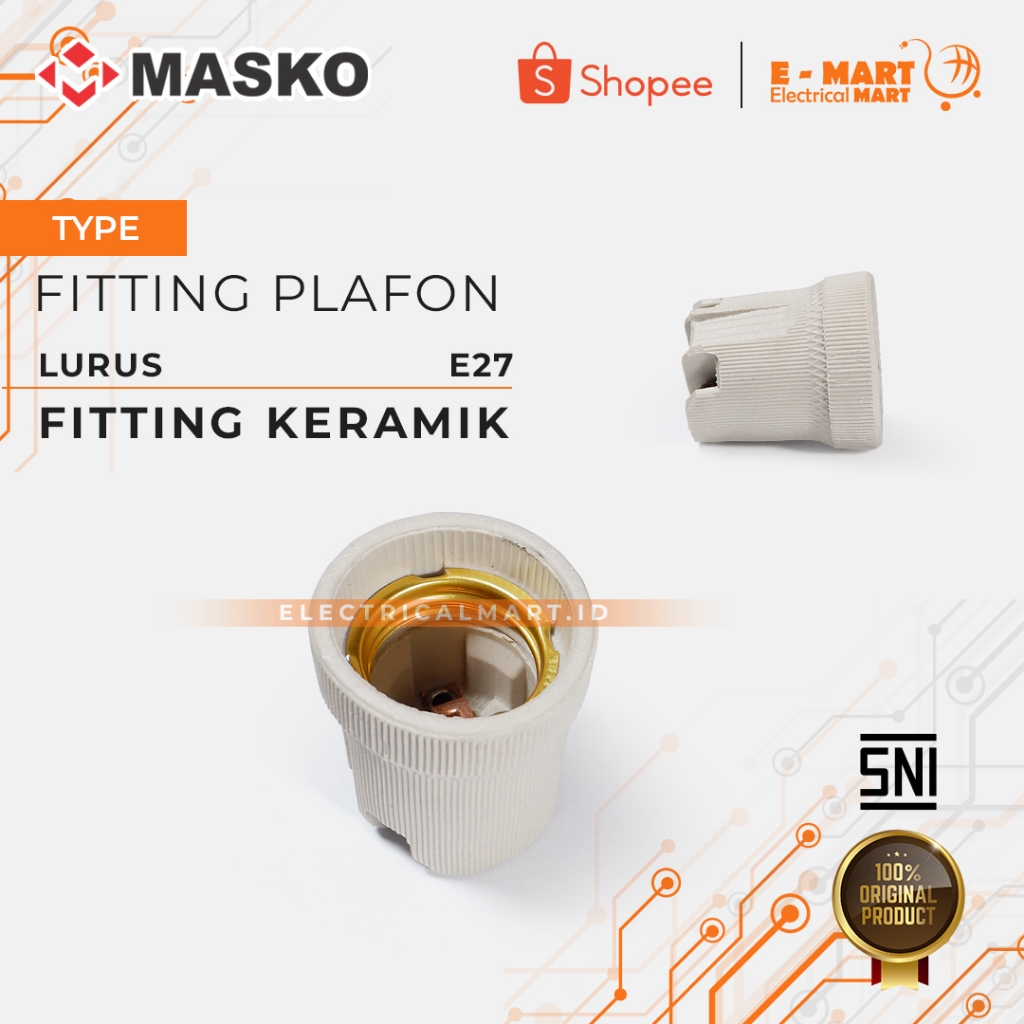 MASKO Fitting Plafon KERAMIK Lurus E27 Fitting Keramik Downlight
