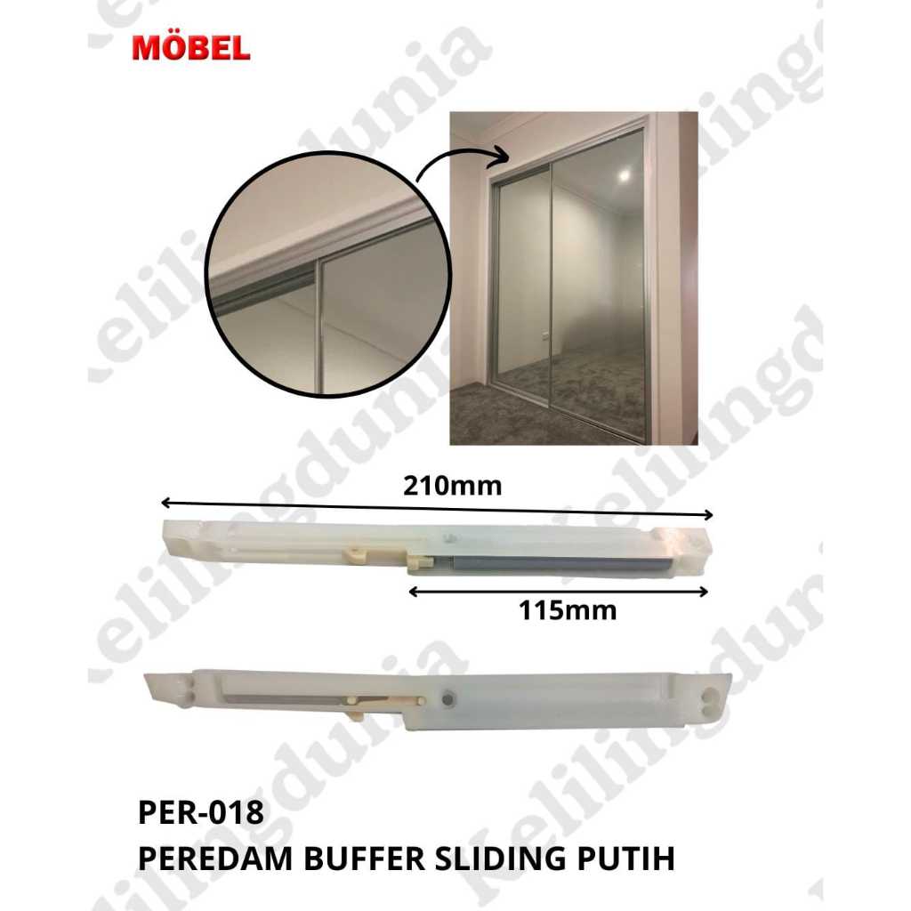 Peredam Buffer Sliding Putih Rel Penahan Pintu Lemari