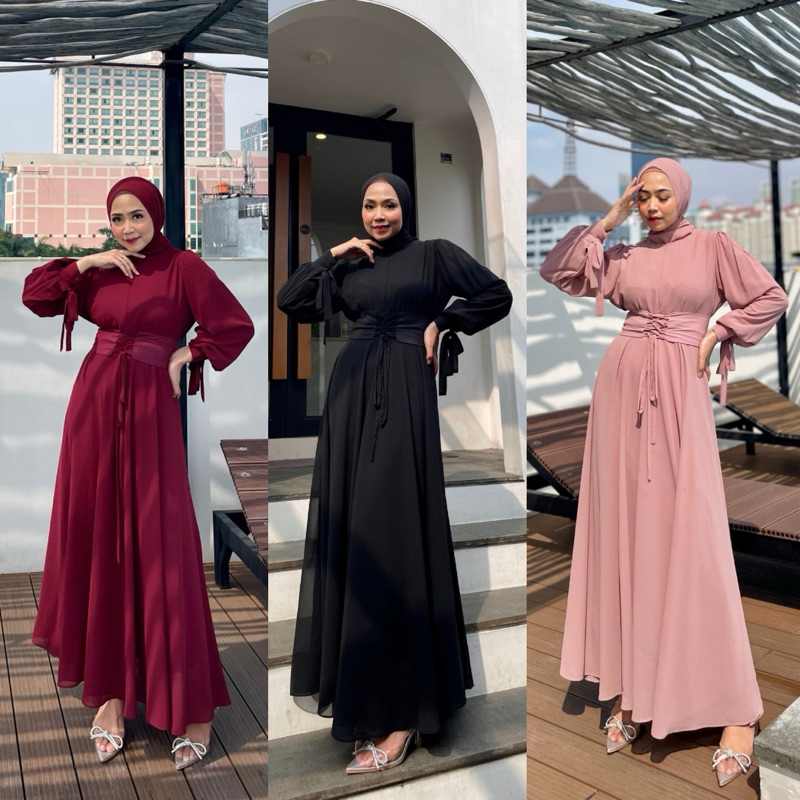 Lively Long Dress Kondangan Gamis Pesta Seragam Bridesmaid Gaun Prewedding Baju Muslim Polos Busui F