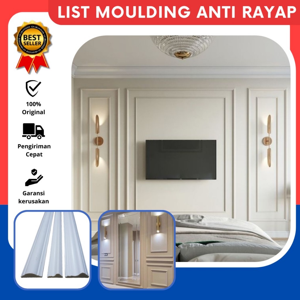 List Moulding Wainscoting /Bahan Pvc anti rayap ukuran 4cm,6cm/ List Moulding Tengah / Moulding Mura