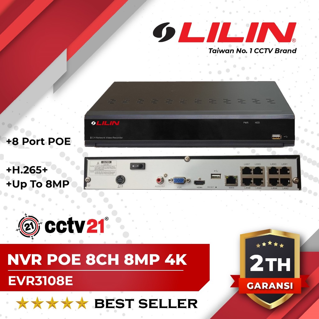NVR POE 8 Channel 8CH 2MP 5MP 8MP 4K LILIN EVR3108E H.265+