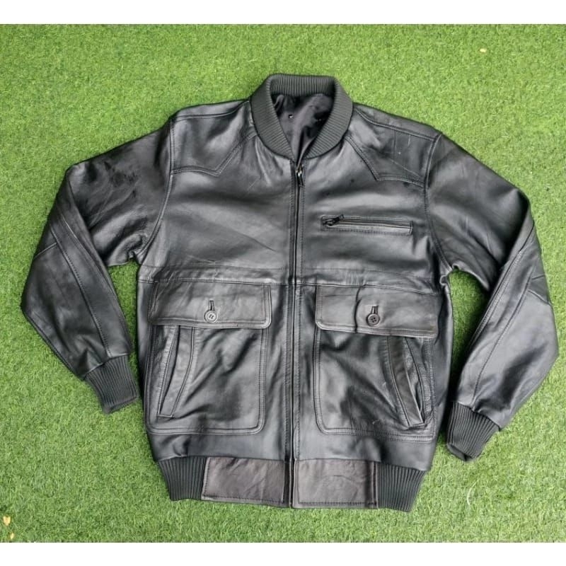 Leater jaket pria bomber asli kulit kondisi second 90%