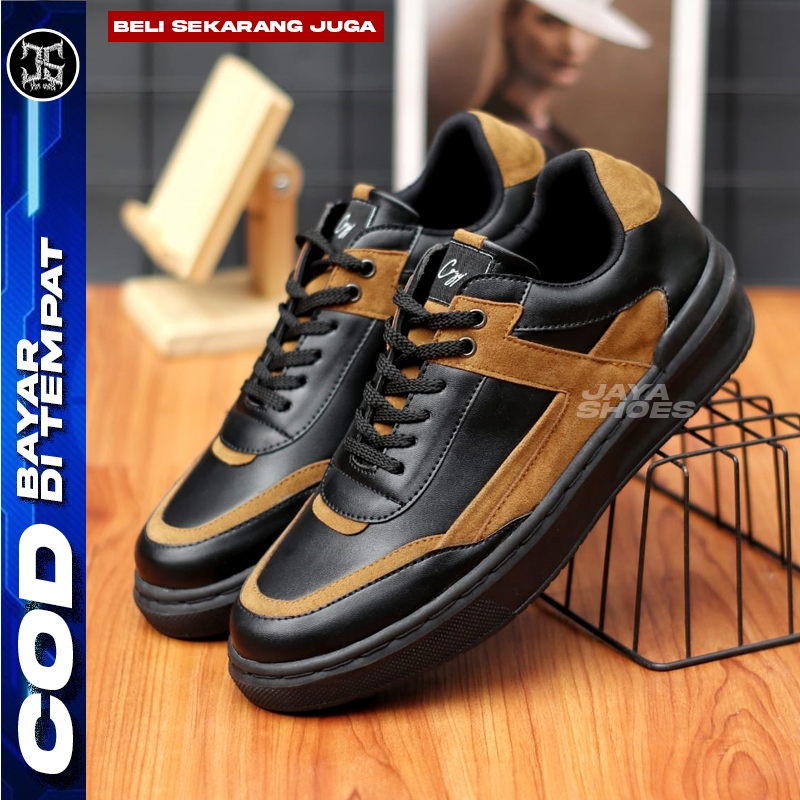 Carvajal Sepatu Pria Sneaker Casual Hitam Kulit Original