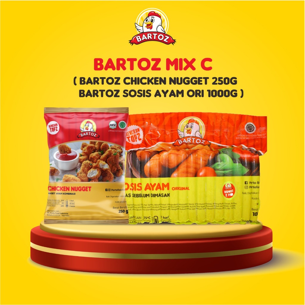 

Bartoz Mix C - Bartoz Chicken Nugget 250 g & Bartoz Sosis Ayam Ori 1000 g