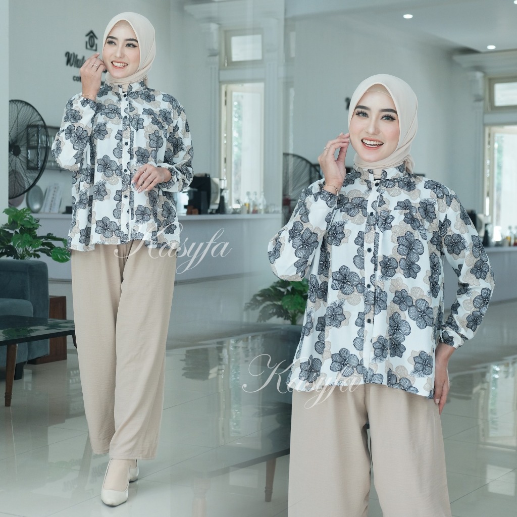 CUNDA SETELAN CELANA CRINKLE WANITA MOTIF BUNGA