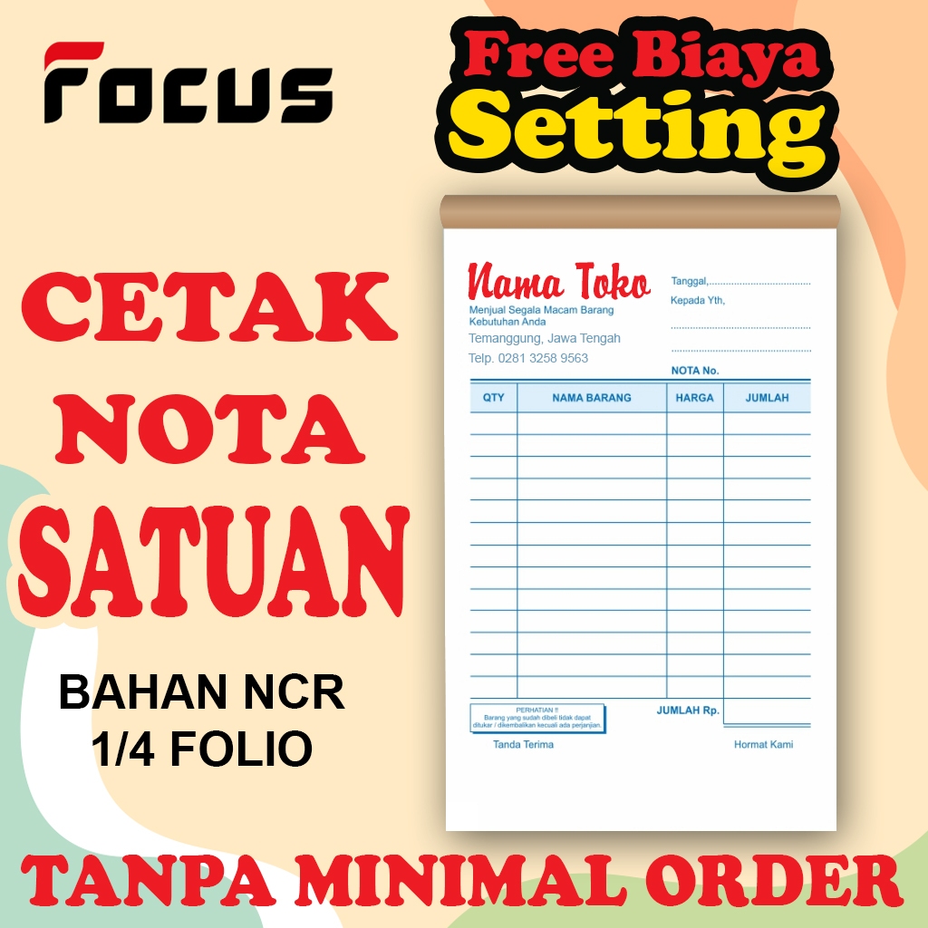 

CETAK NOTA SATUAN, NOTA TOKO, NOTA CUSTOM, 2 PLAY (RANGKAP) TANPA MINIMAL ORDER, PROSES CEPAT, FREE SETTING