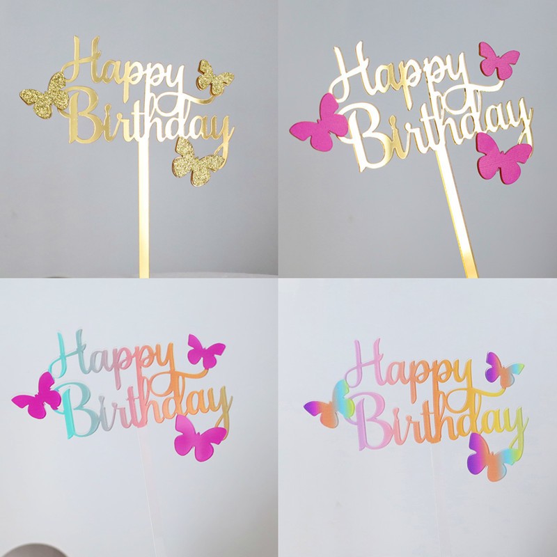 CAKE TOPPER AKRILIK HAPPY BIRTHDAY HIASAN KUE BUTTERFLY KUPUKUPU DEKORASI KUE ULANGTAHUN ACRYLIC