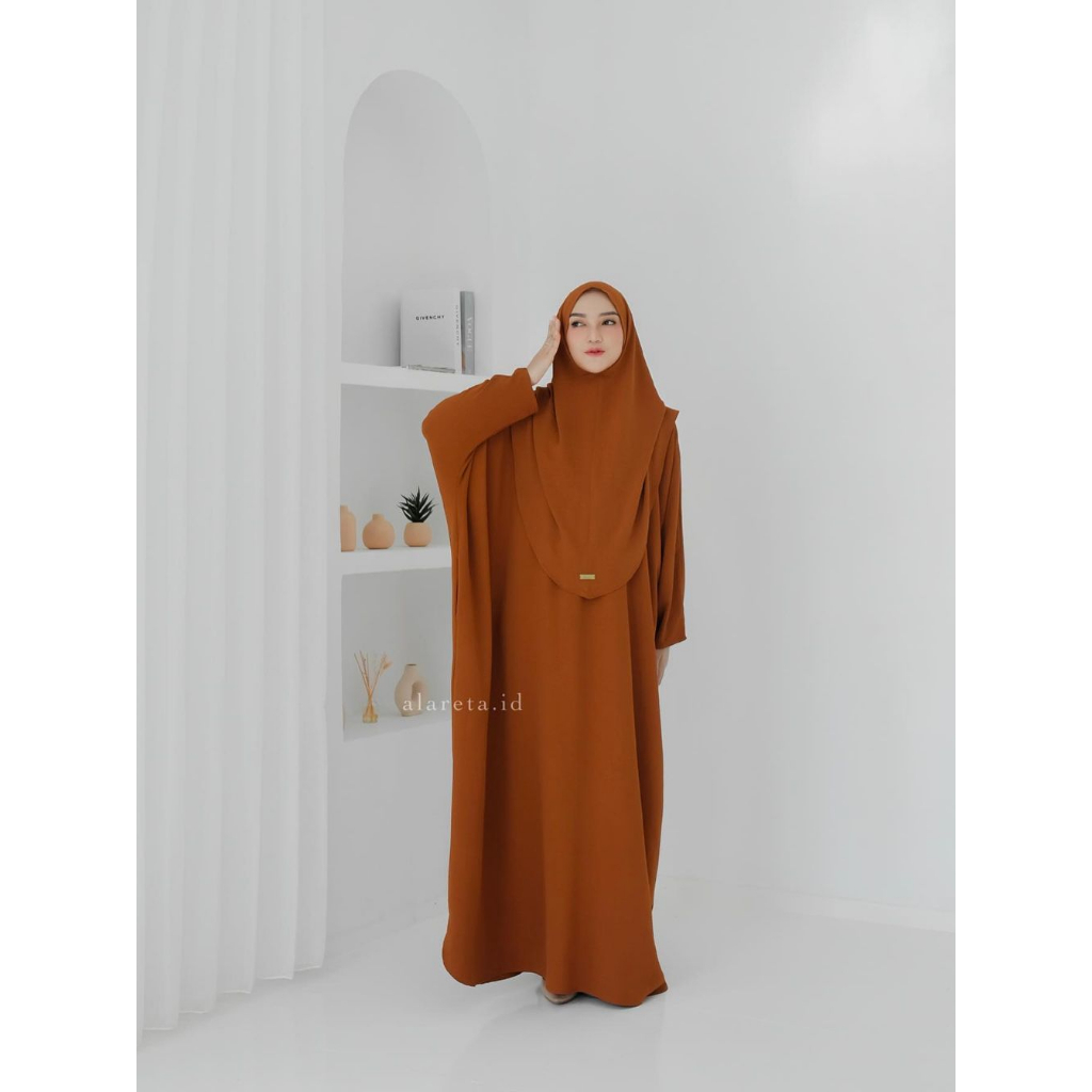 one set wanita Kaftan Syar'i set Jilbab Bahan Cringkle Airflow ASMA SET