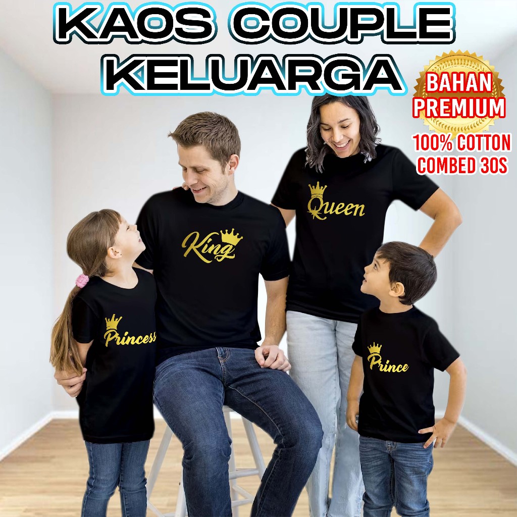 Gunara  Kaos Couple Raja Ratu Baju Pasangan Crown Simple King Queen Hitam Kaos Couple Keluarga