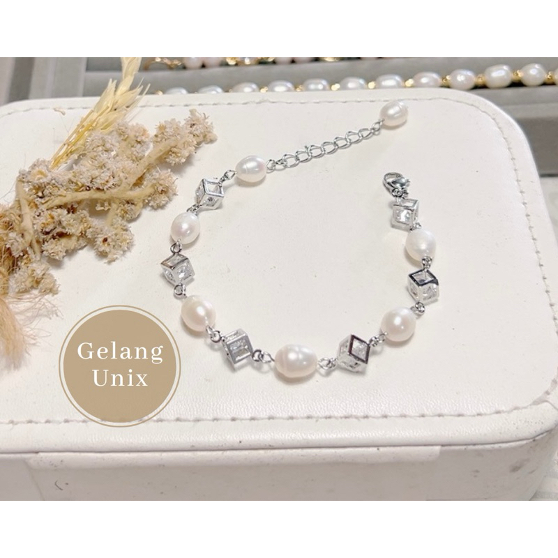 Gelang mutiara air tawar lombok rangkai silver