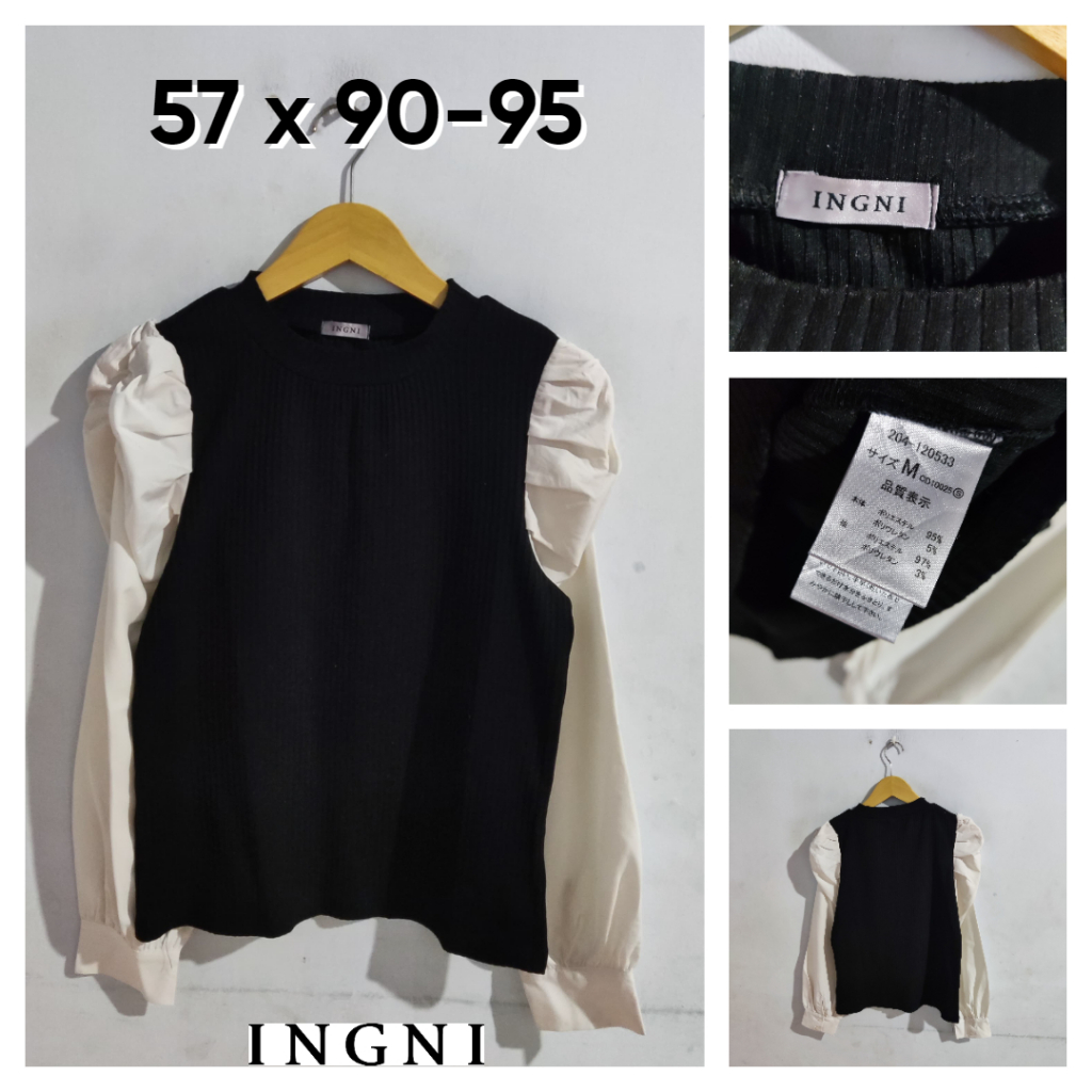 Sweater Lidi INGNI Hitam Size M Mix Sifon Lengan Puffy Cewek Outer Premium