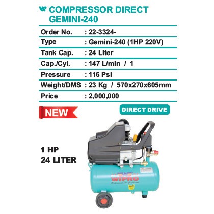 

KOMPRESSOR ANGIN WIPRO 1 HP 24 LITER GEMINI 240 MAKASSAR MURAH