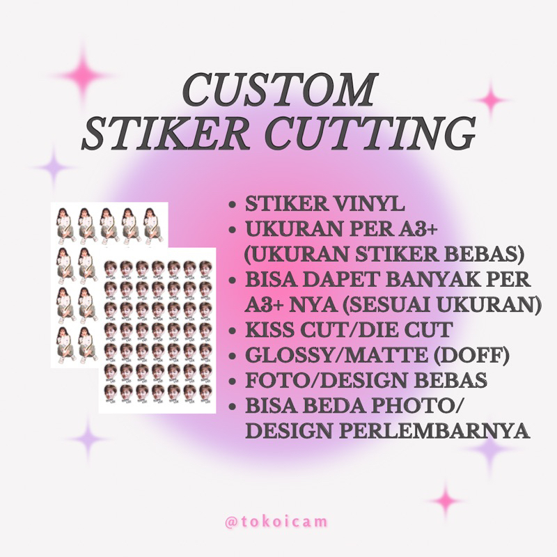 

CUSTOM STIKER VINYL A3+ CUTTING LAMINASI DOFF/GLOSSY