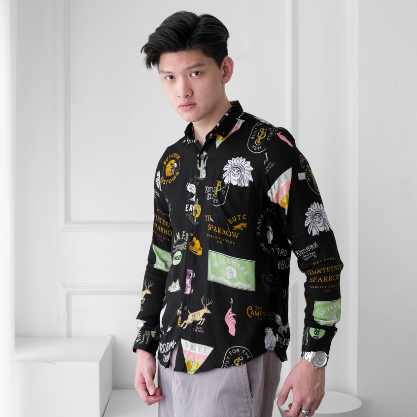 Kemeja Hawaiian Printing Lengan Panjang Slimfit Katun Rayon Premium Motif ( Arizona ) | Pria