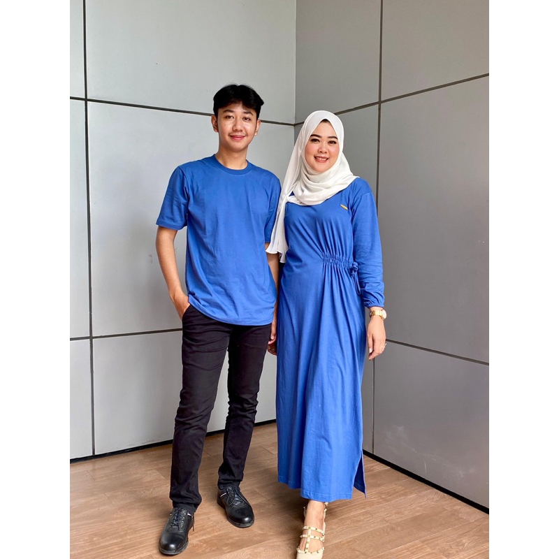 gamis polos couple serut pinggir / gamis couple aldira serut denim terbaru
