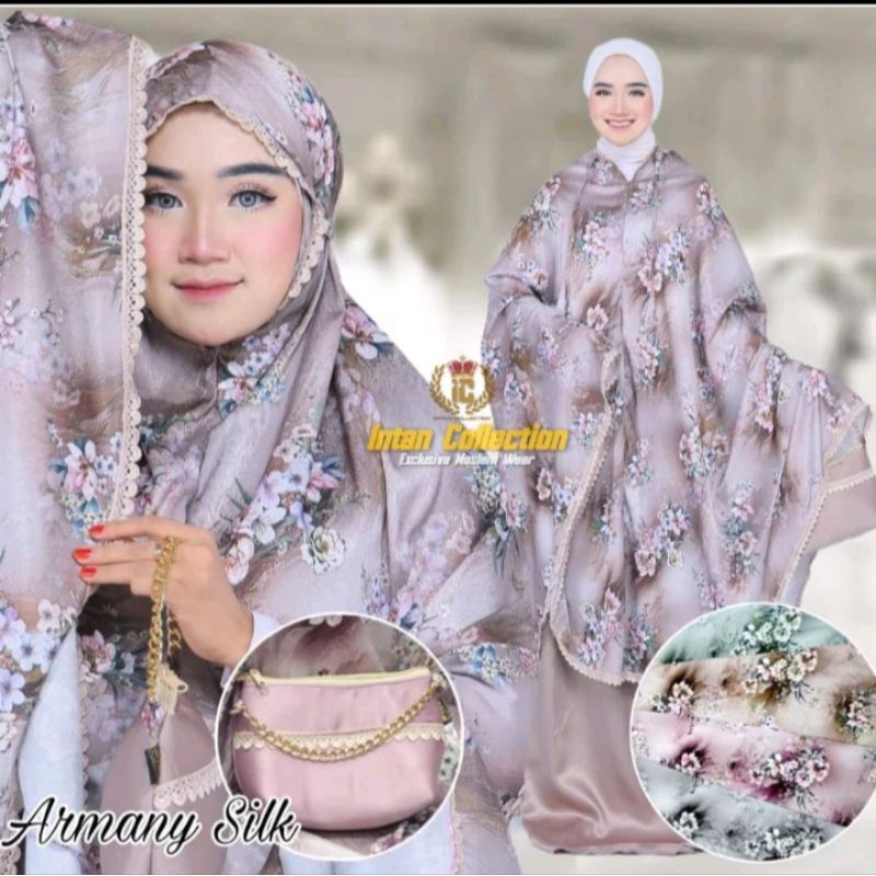 COD MUKENA DEWASA ARMANY SILKY PREMIUM TRAVEL 2 IN 1 MUKENA ARMANY SILKY RENDA MOTIF TERBARU