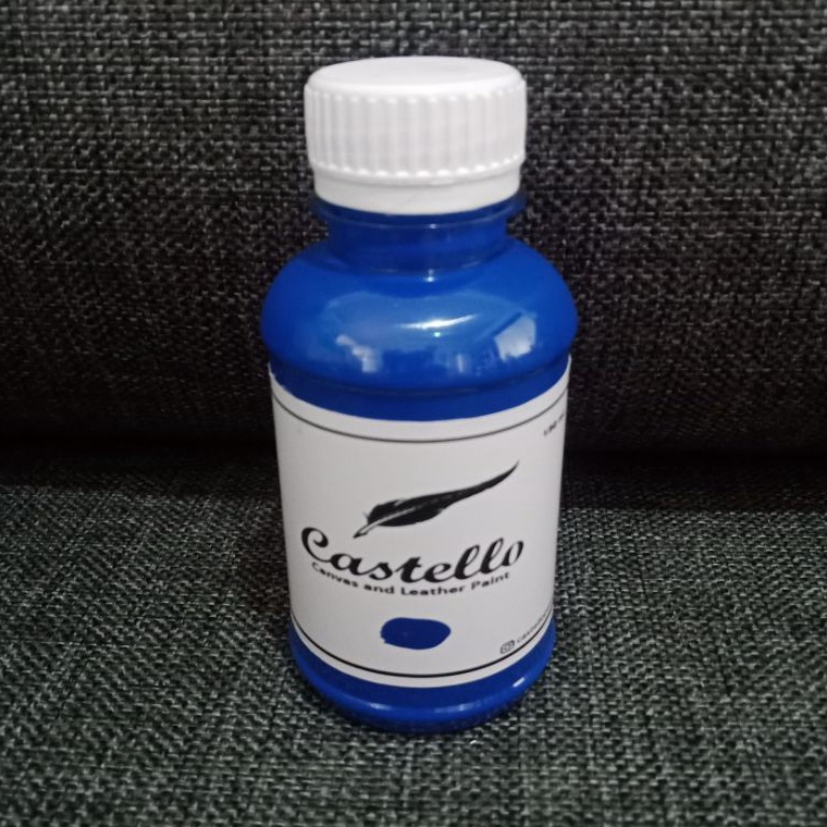 Terbagus Cat Castello biru kulit kanvas sepatu tas