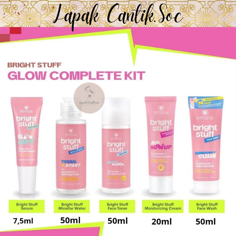 Emina Bright Stuff Paket Kecil Mencerahkan Isi 5 [face wash,micellar water,Toner,serum,moisturiser]