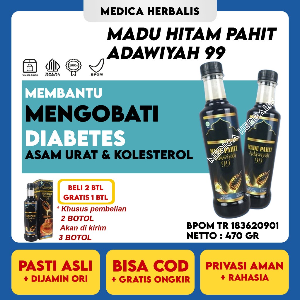 Madu Adawiyah 99 Asli Original Insulin Plus Propolis Sambiloto - Madu Hitam Adawiyah 99 Atasi Diabet