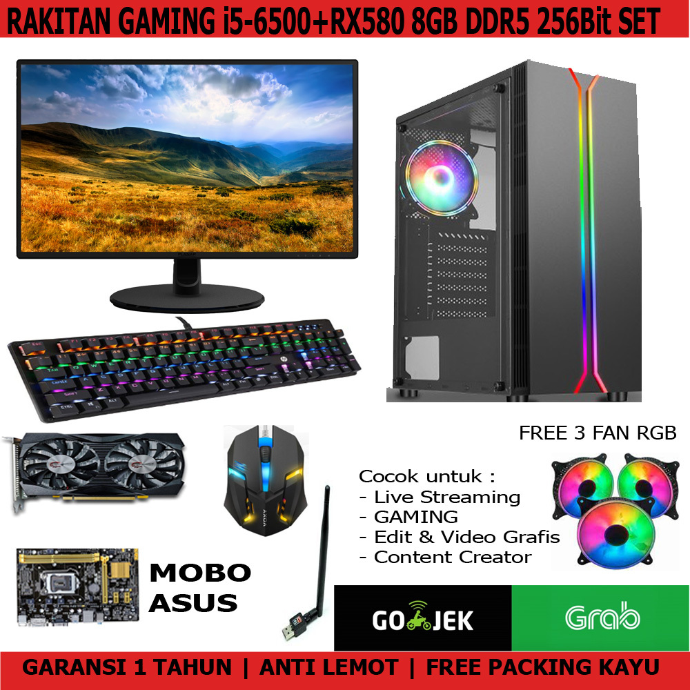 CPU/KOMPUTER/PC RAKITAN GAMING/VIDEO i5-6500 VGA RX580 8GB ASUS RAM 32GB / RAKITAN GAMING PC/KOMPUTE